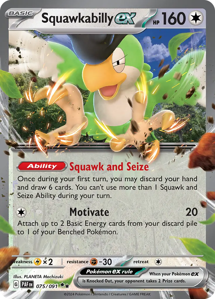Squawkabilly Pokemon card from Paldean Fates