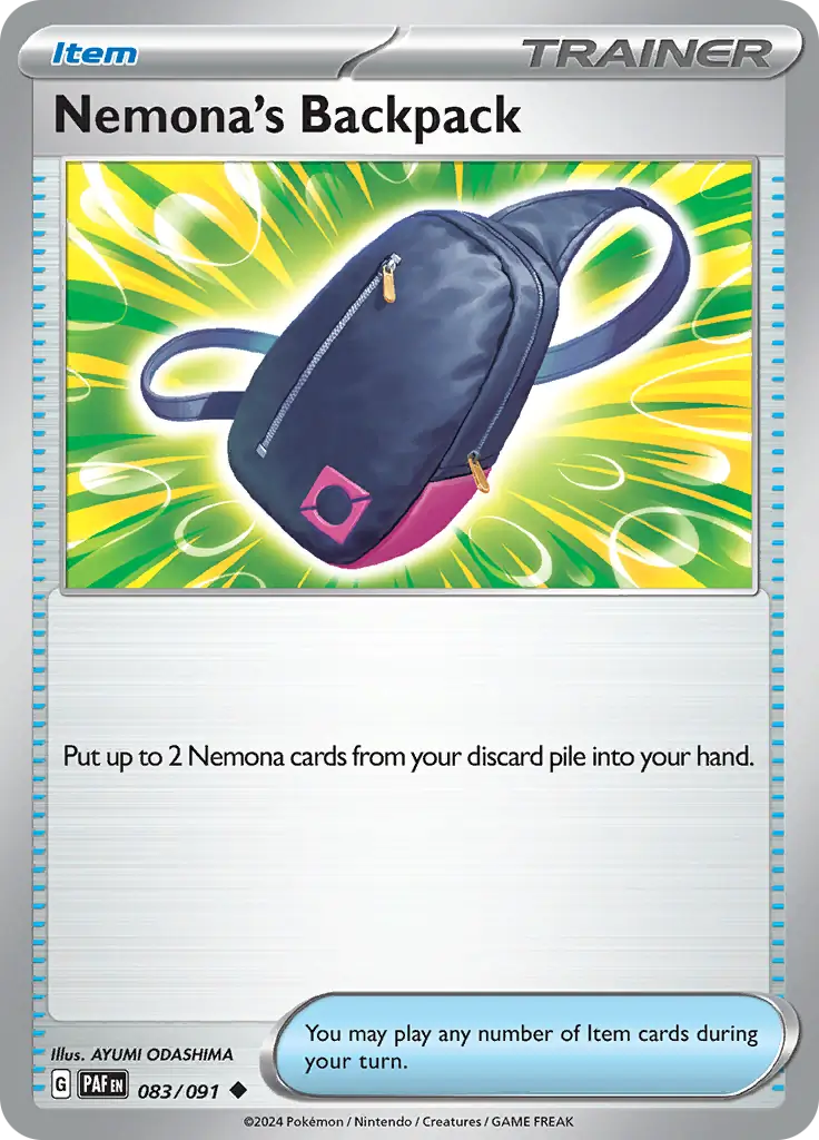 Nemona's Backpack Pokemon card from Paldean Fates