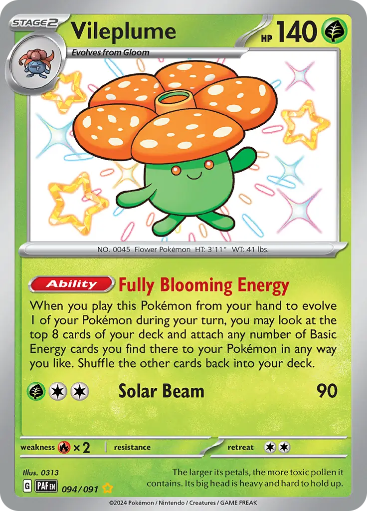 Vileplume Pokemon card from Paldean Fates