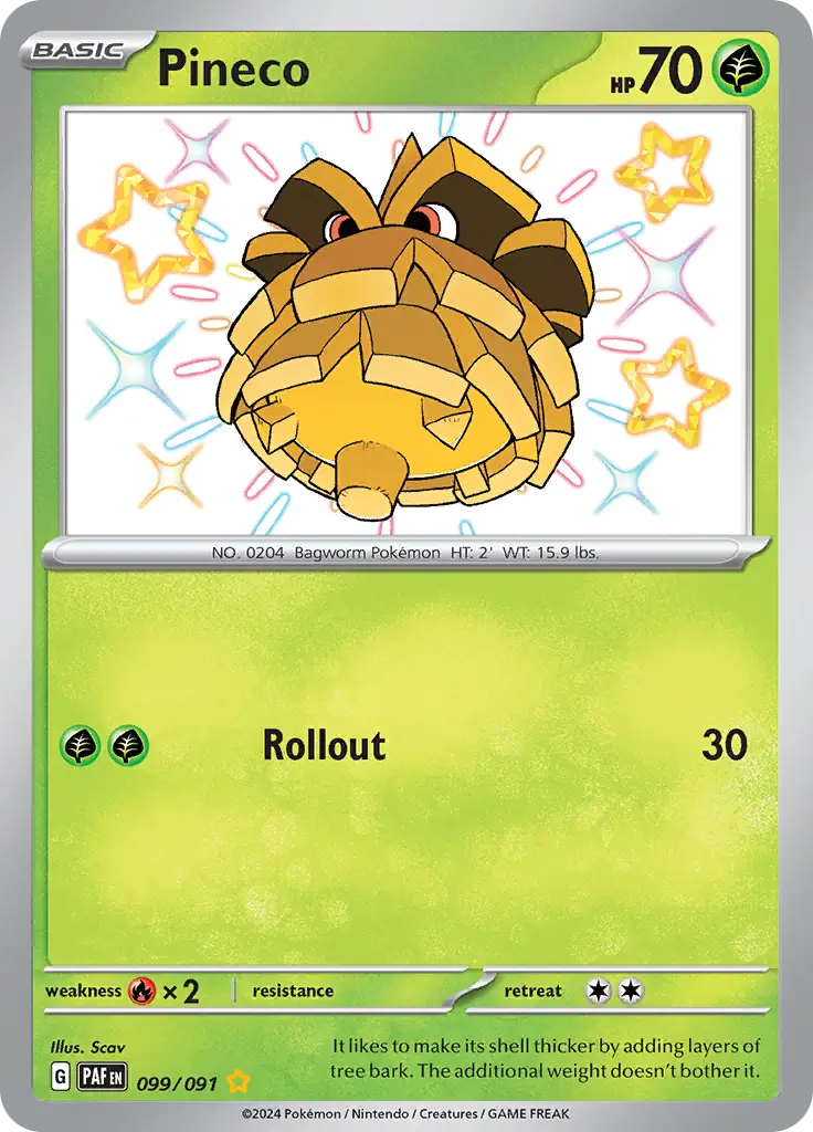 Pineco Pokemon card from Paldean Fates