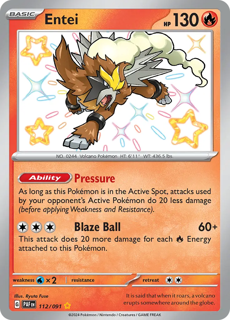 Entei Pokemon card from Paldean Fates