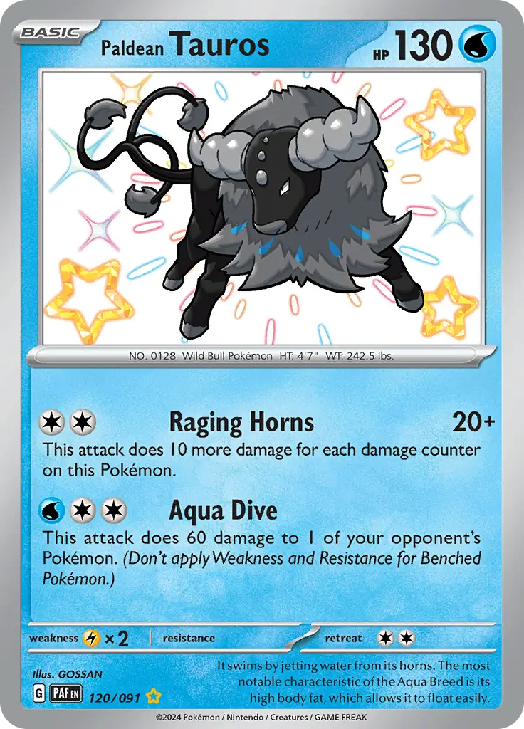 Paldean Tauros Pokemon card from Paldean Fates