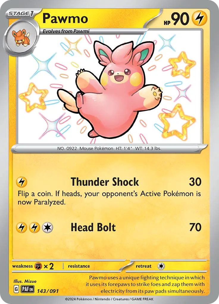 Pawmo Pokemon card from Paldean Fates