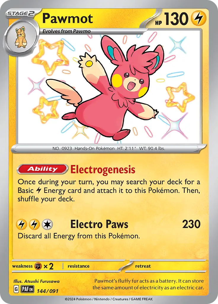 Pawmot Pokemon card from Paldean Fates