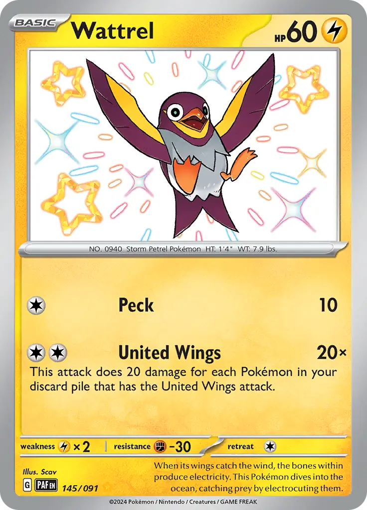 Wattrel Pokemon card from Paldean Fates