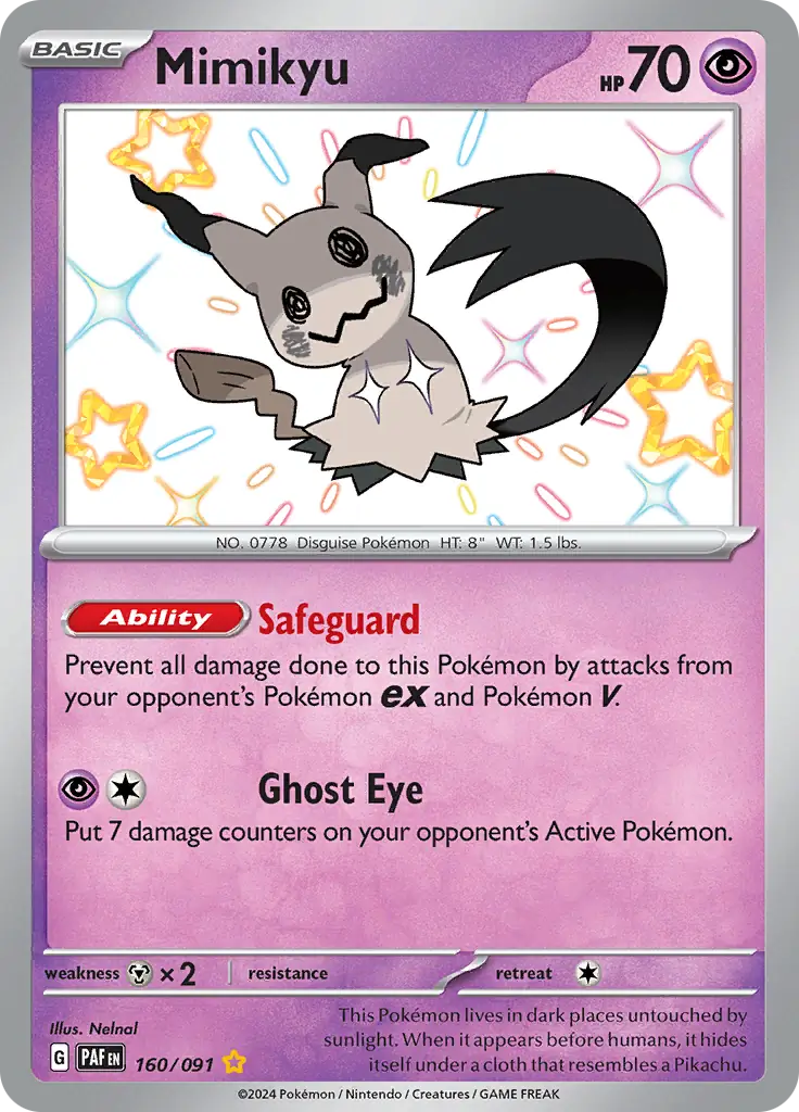 Mimikyu Pokemon card from Paldean Fates