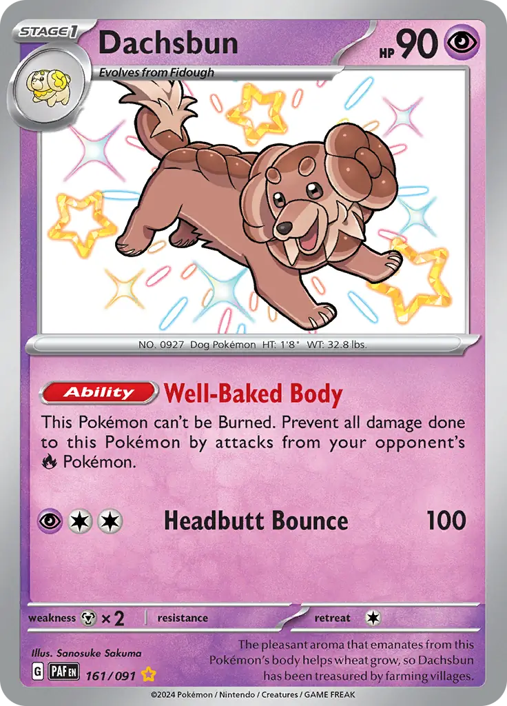 Dachsbun Pokemon card from Paldean Fates