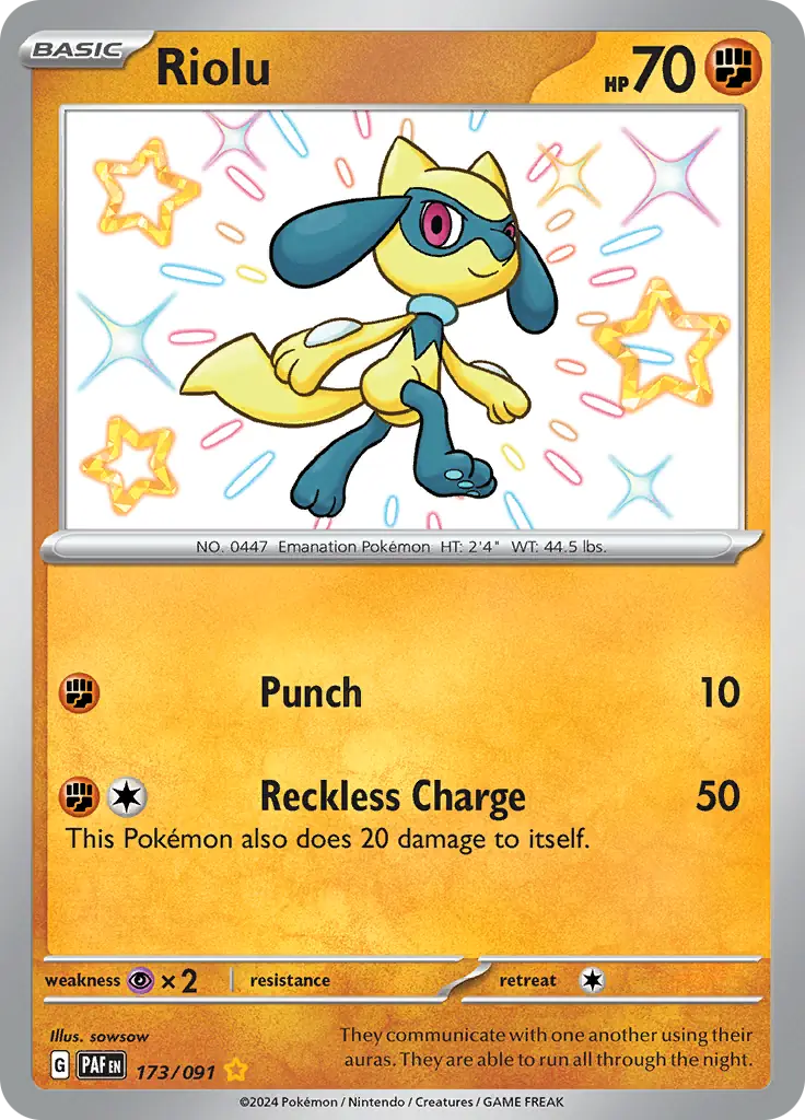 Riolu Pokemon card from Paldean Fates