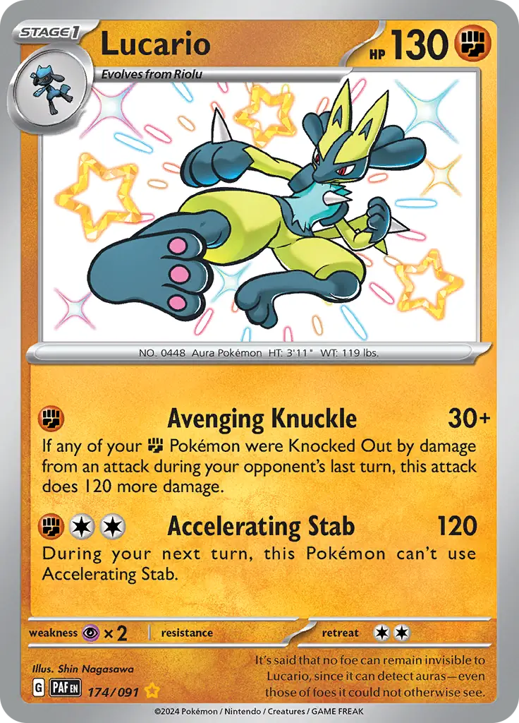 Lucario Pokemon card from Paldean Fates