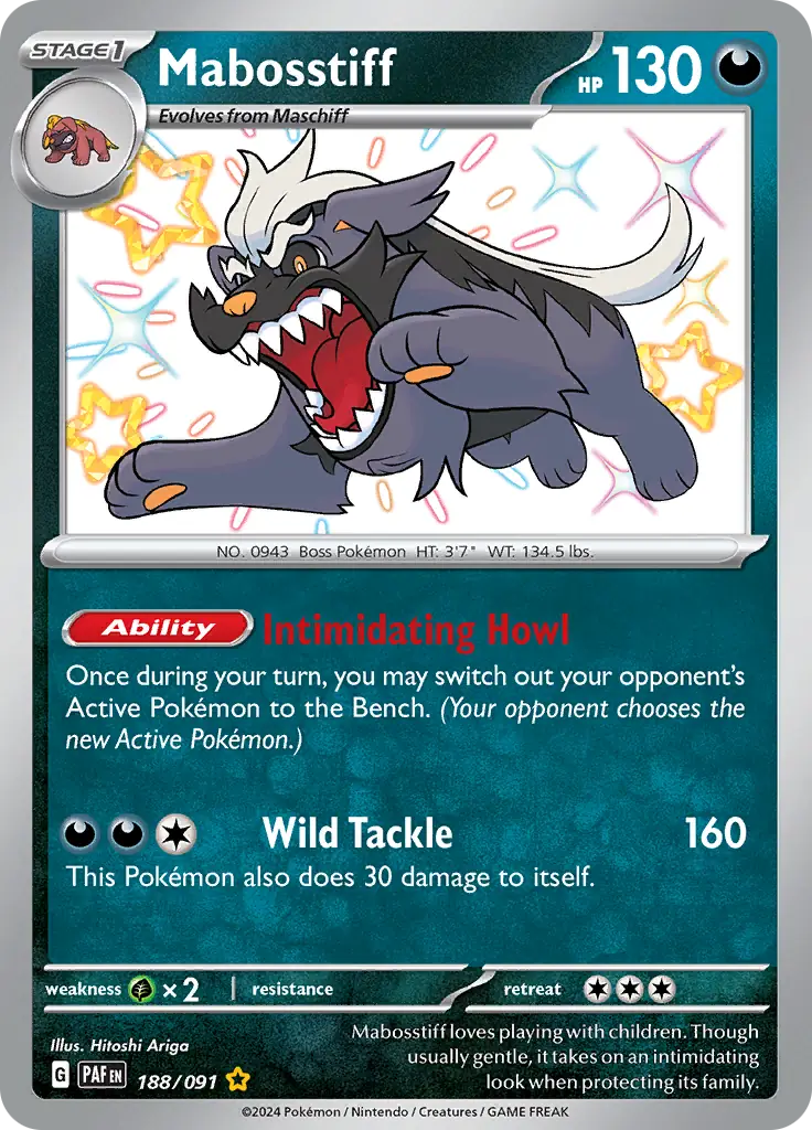 Mabosstiff Pokemon card from Paldean Fates