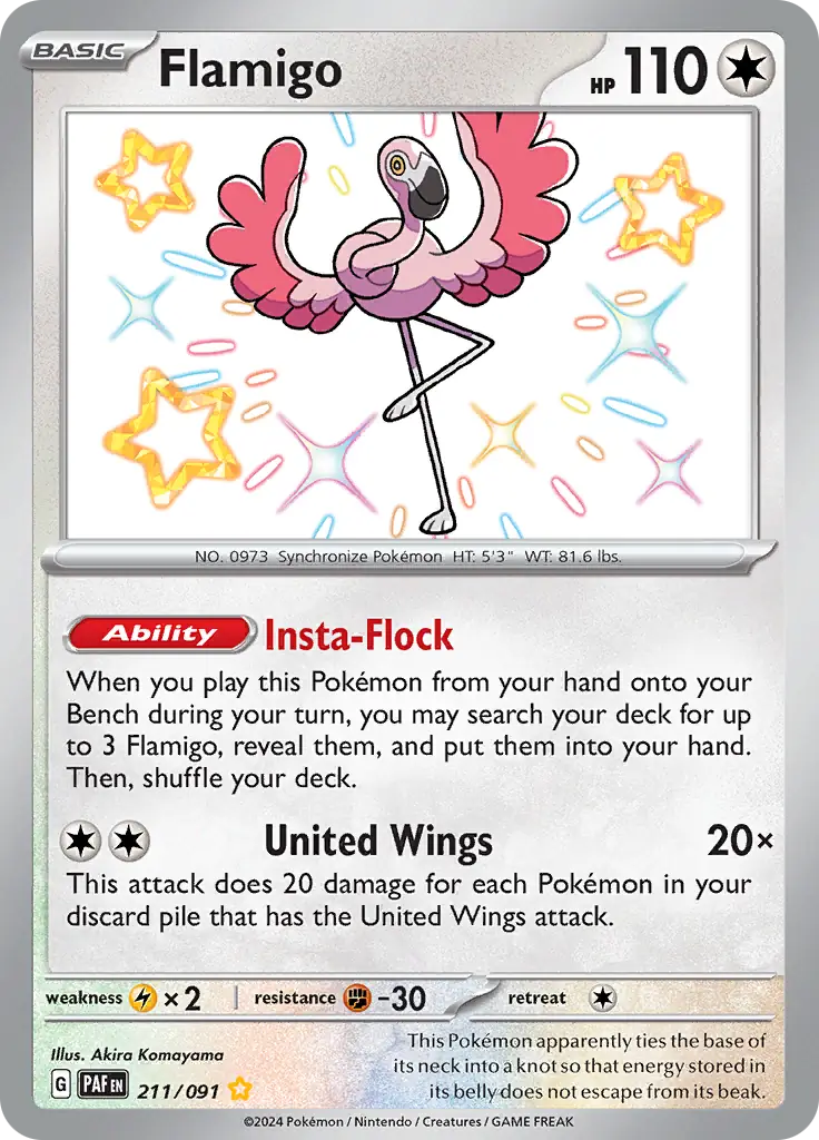 Flamigo Pokemon card from Paldean Fates