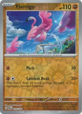Flamigo Reverse Holo Pokemon card from Paradox Rift