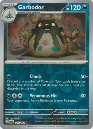 Garbodor Reverse Holo Pokemon card from Paradox Rift
