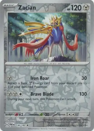Zacian Reverse Holo Pokemon card from Paradox Rift