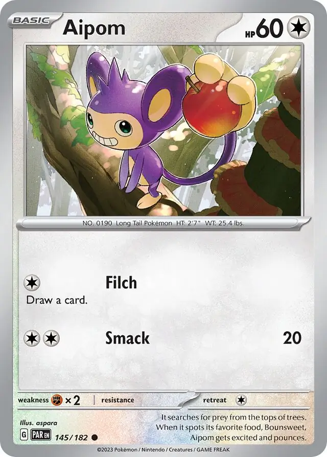Aipom Pokemon card from Paradox Rift