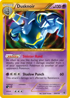 Dusknoir Secret Pokemon card from Plasma Blast
