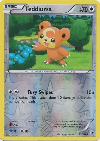 Teddiursa Reverse Holo Pokemon card from Plasma Blast