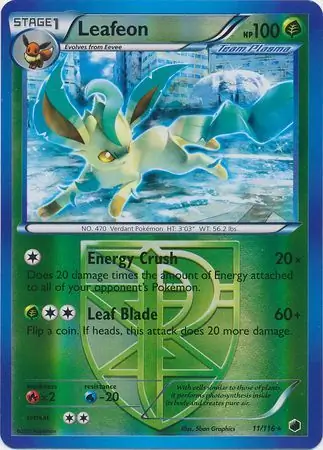 Leafeon Reverse Holo Pokemon card from Plasma Freeze