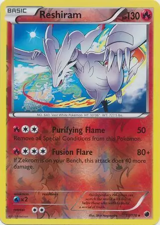 Reshiram Reverse Holo Pokemon card from Plasma Freeze