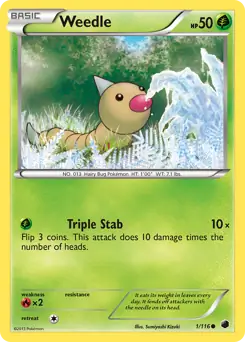 Weedle Pokemon card from Plasma Freeze