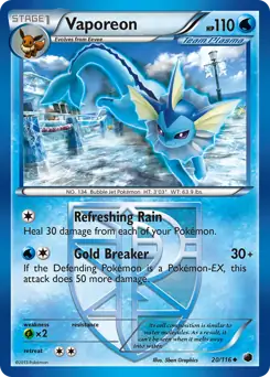 Vaporeon Pokemon card from Plasma Freeze