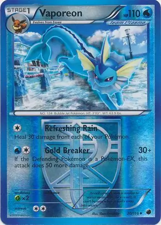 Vaporeon Reverse Holo Pokemon card from Plasma Freeze