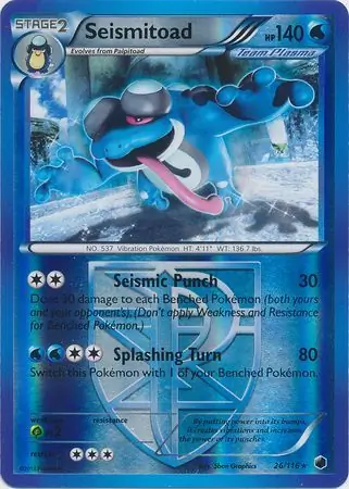 Seismitoad Reverse Holo Pokemon card from Plasma Freeze