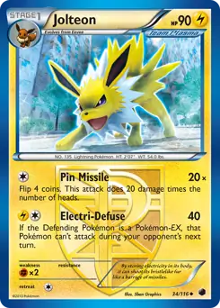 Jolteon Pokemon card from Plasma Freeze