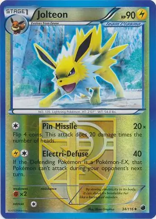 Jolteon Reverse Holo Pokemon card from Plasma Freeze