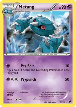 Metang Pokemon card from Plasma Freeze