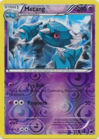 Metang Reverse Holo Pokemon card from Plasma Freeze