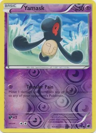 Yamask Reverse Holo Pokemon card from Plasma Freeze