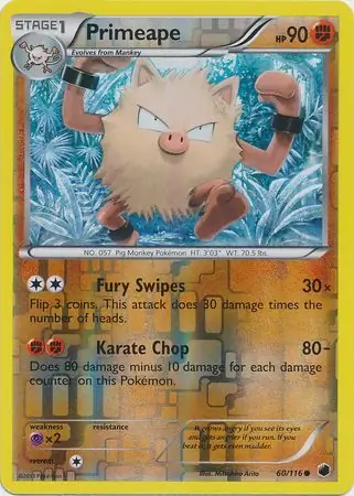 Primeape Reverse Holo Pokemon card from Plasma Freeze