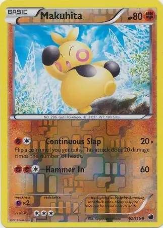 Makuhita Reverse Holo Pokemon card from Plasma Freeze