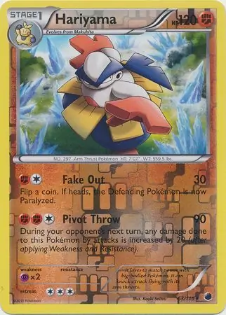 Hariyama Reverse Holo Pokemon card from Plasma Freeze