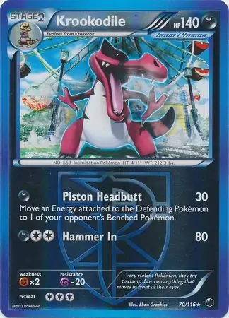 Krookodile Reverse Holo Pokemon card from Plasma Freeze