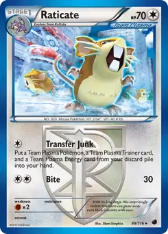 Raticate Pokemon card from Plasma Freeze