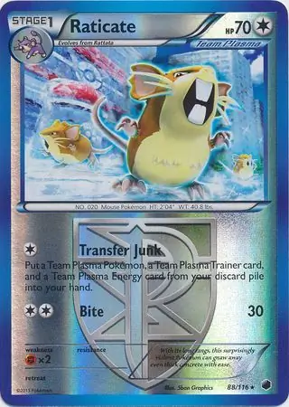 Raticate Reverse Holo Pokemon card from Plasma Freeze