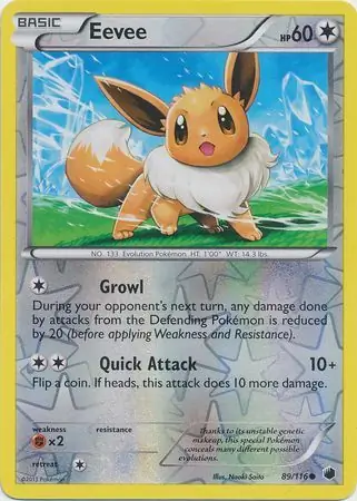 Eevee Reverse Holo Pokemon card from Plasma Freeze