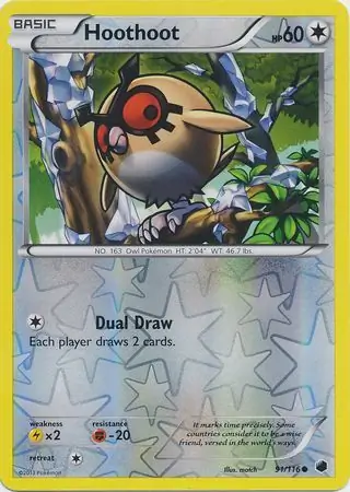 Hoothoot Reverse Holo Pokemon card from Plasma Freeze
