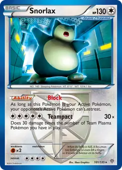 Snorlax Pokemon card from Plasma Storm