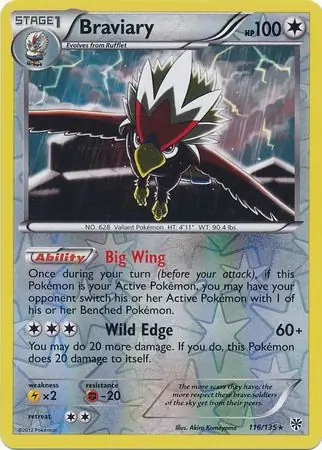 Braviary Reverse Holo Pokemon card from Plasma Storm