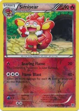 Simisear Reverse Holo Pokemon card from Plasma Storm