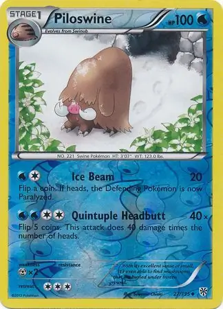 Piloswine Reverse Holo Pokemon card from Plasma Storm