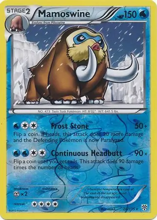 Mamoswine Reverse Holo Pokemon card from Plasma Storm