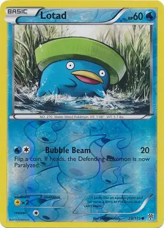 Lotad Reverse Holo Pokemon card from Plasma Storm