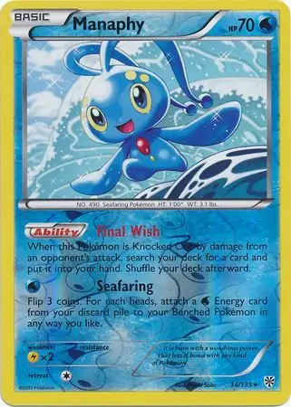 Manaphy Reverse Holo Pokemon card from Plasma Storm