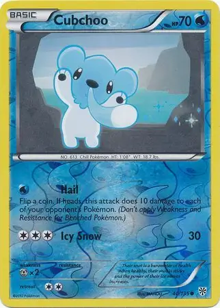 Cubchoo Reverse Holo Pokemon card from Plasma Storm