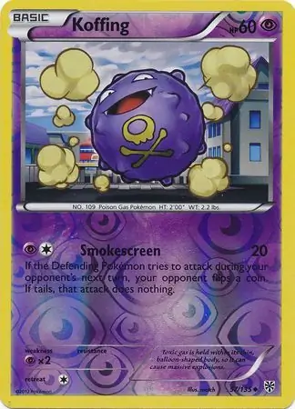 Koffing Reverse Holo Pokemon card from Plasma Storm