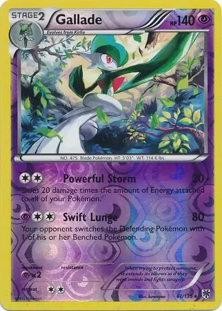 Gallade Reverse Holo Pokemon card from Plasma Storm